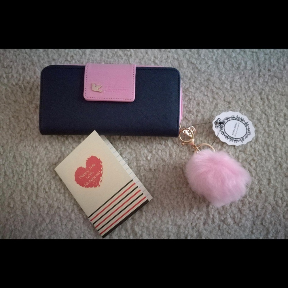 NWT Women Lady Multi-card Two Fold Long Zipper Clutch Purse Handbag W/ Keychain
